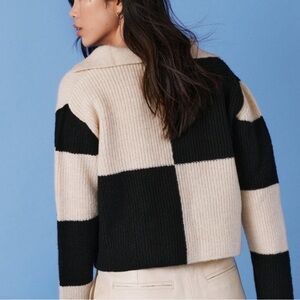 Nasty Gal Black and Cream Block Pattern Cardigan